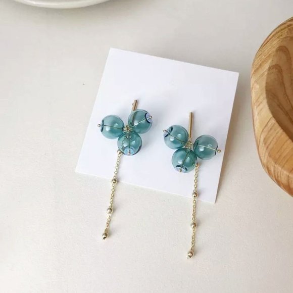 *50% OFF! Bauble sphere earrings bohemian retro glass gold teal dangle drop Y2k - Picture 3 of 3